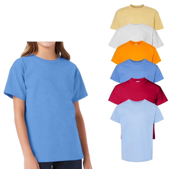 Hanes - Youth T Shirts, Unisex Tee | Ribbed Crewneck Tee, Short Sleeves Shirts | Assorted Colors, Pre-shrunk -100% cotton, 5 oz | 6 Pack, Size: XS