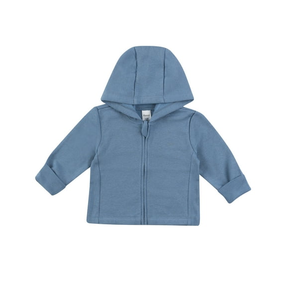 Hanes Zippin Baby Fleece Full-Zip Hooded Jacket, Adjustable Cuffs, Boys & Girls Denim Blue 12-18M