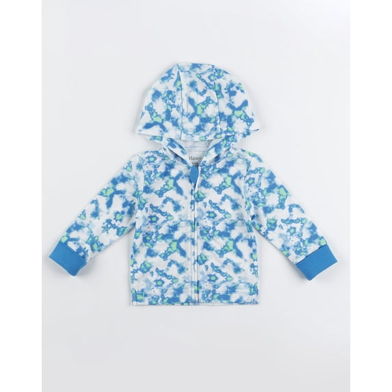 Hanes Zippin Baby Knit Lightweight Full-Zip Hooded Jacket, 4-Way Stretch & Adjustable Cuffs, Boys & Girls Clearwater Blue Tie Dye 0-6M