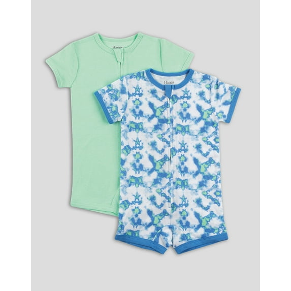 Hanes Zippin Baby Knit Short Sleeve 2-Pack Rompers Zipper & 4-Way Stretch Boys & Girls Camo Assorted
