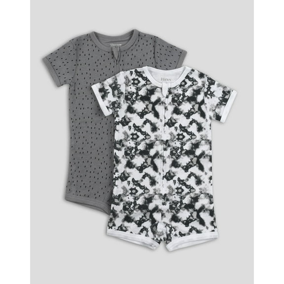 Hanes Zippin Baby Knit Short Sleeve 2-Pack Rompers Zipper & 4-Way Stretch Boys & Girls Camo Assorted