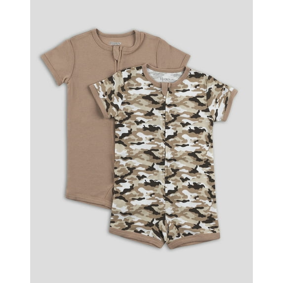 Hanes Zippin Baby Knit Short Sleeve 2-Pack Rompers Zipper & 4-Way Stretch Boys & Girls Camo Assorted