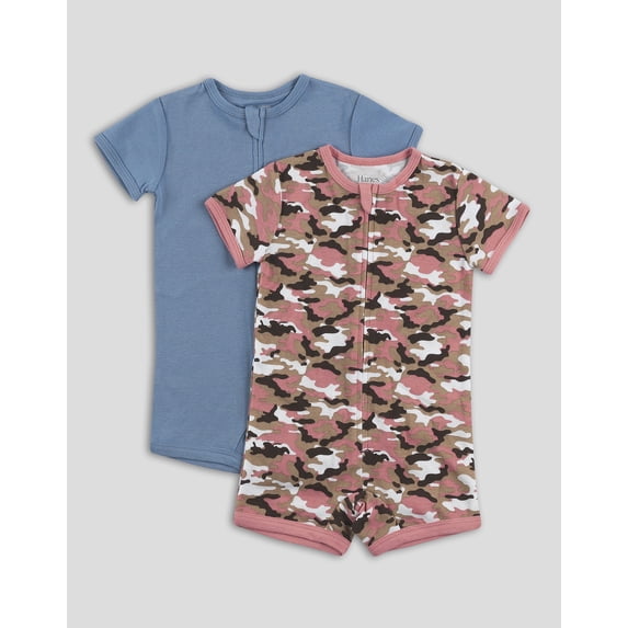 Hanes Zippin Baby Knit Short Sleeve 2-Pack Rompers Zipper & 4-Way Stretch Boys & Girls Camo Assorted