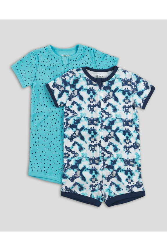 Zippin Baby Knit Short Sleeve 2-Pack Rompers Zipper & 4-Way Stretch Boys & Girls Camo Assorted