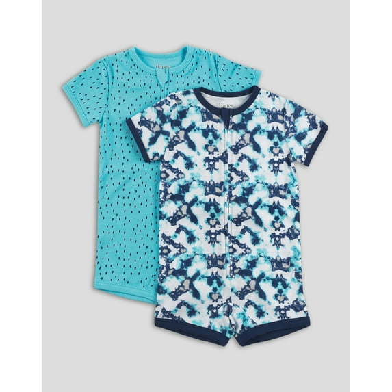 Hanes Zippin Baby Knit Short Sleeve 2-Pack Rompers Zipper & 4-Way Stretch Boys & Girls Camo Assorted