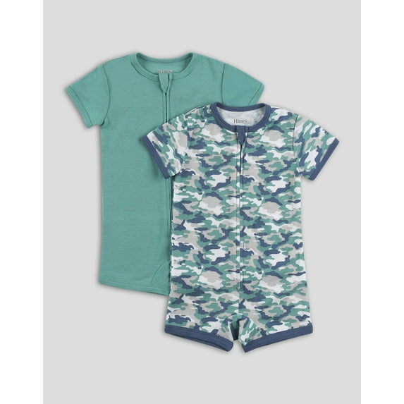 Hanes Zippin Baby Knit Short Sleeve 2-Pack Rompers Zipper & 4-Way Stretch Boys & Girls Camo Assorted
