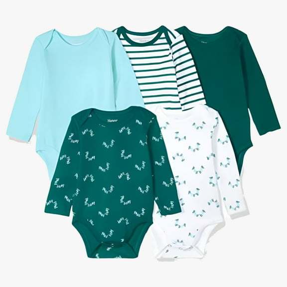 Hanes baby boys Ultimate Flexy 5 Pack Long Sleeve Bodysuits Bodystocking, Greens, 6-12 Months US