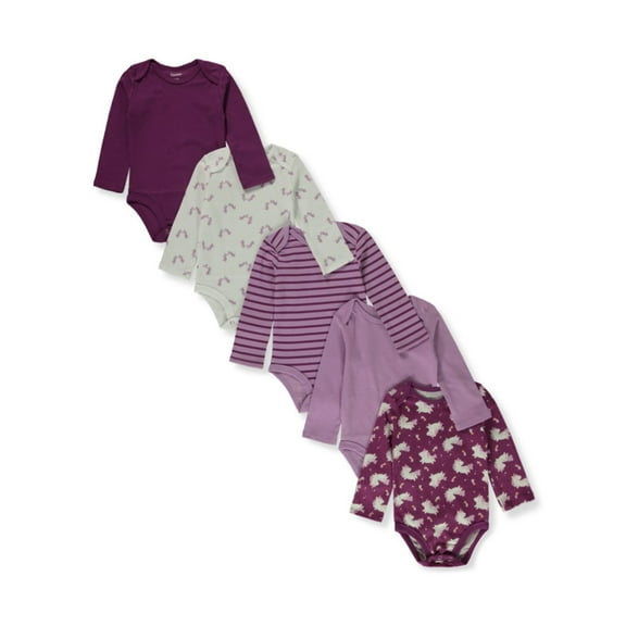Hanes baby boys Ultimate Flexy 5 Pack Long Sleeve Bodysuits Bodystocking, Purple Fun, 0-6 Months US