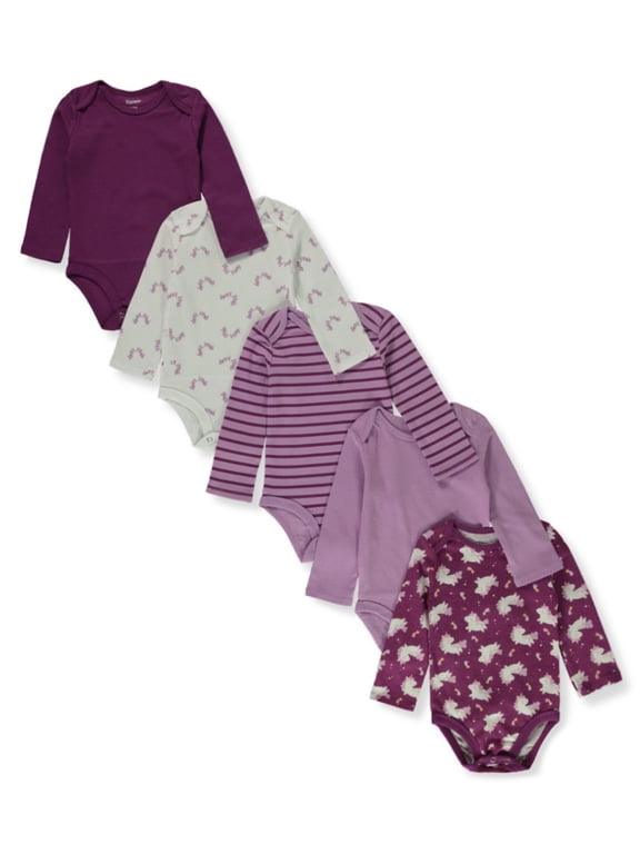 baby boys Ultimate Flexy 5 Pack Long Sleeve Bodysuits Bodystocking, Purple Fun, 12-18 Months US