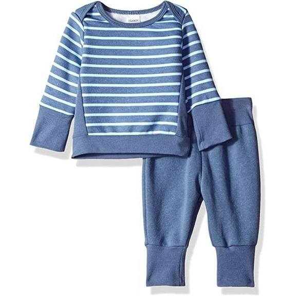 Hanes baby-girls Ultimate Flexy Adjustable Fit Jogger With Sweatshirt Layette Set, Dark Blue Stripe, 18-24 Months US