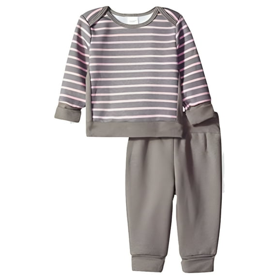 Hanes baby-girls Ultimate Flexy Adjustable Fit Jogger With Sweatshirt Layette Set, Pink/Grey Stripe, 12-18 Months US
