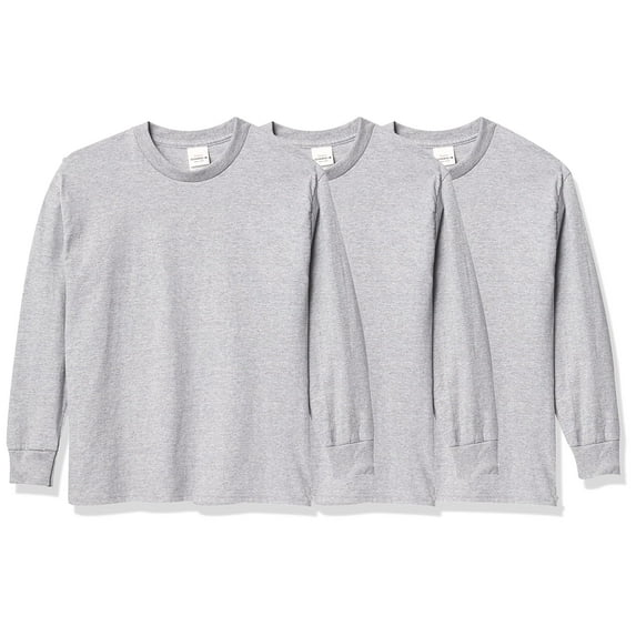 Hanes boys Tagless Long Sleeve Tee Pack of 3 T Shirt, Light Steel, Small US