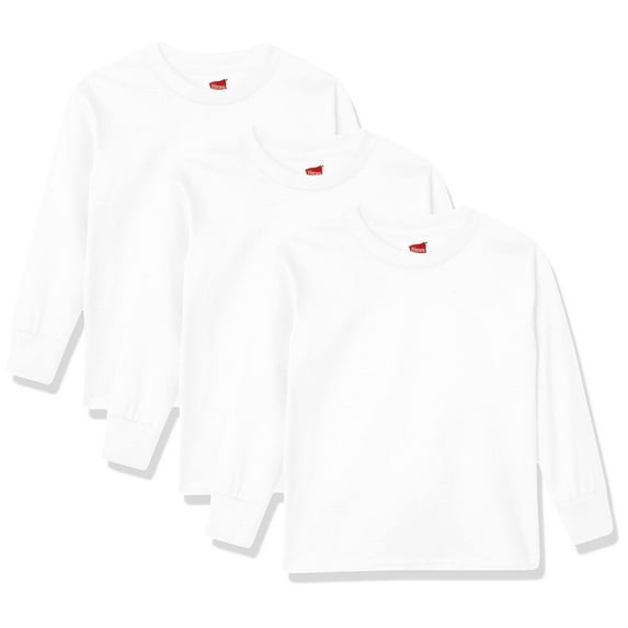 Hanes boys Tagless Long Sleeve Teet, White, Medium US Pack of 3