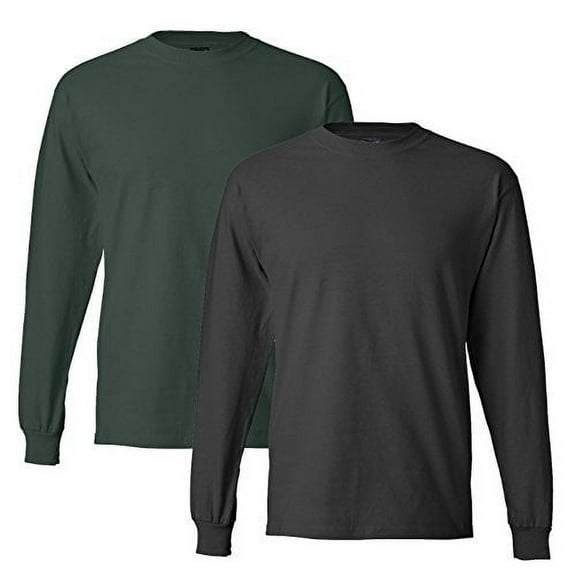 Hanes mens 6.1 oz. Long-Sleeve Beefy-T5186-DEEP FOREST/SMOKE GRAY-S Pack of 1