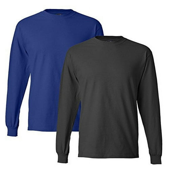 Men's Hanes Beefy Long-Sleeve T (Pack of 2) (1 Smoke Gray / 1 Deep Royal)