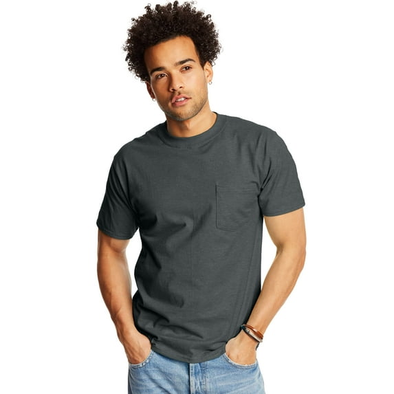 Hanes mens Beefy Short Sleeve Pocket Tee Value Pack 2-pack T Shirt, Charcoal Heather, XX-Large US