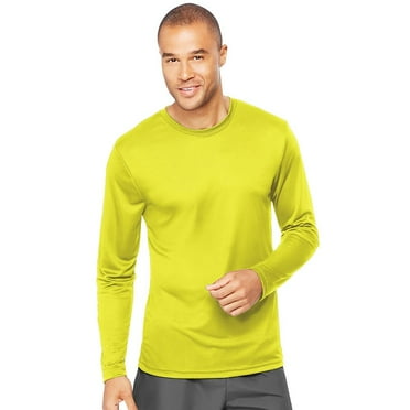 Hanes Men’s 4 oz Cool Dri Long Sleeve Performance T-Shirt (Pack of 2) 2 Safety Green