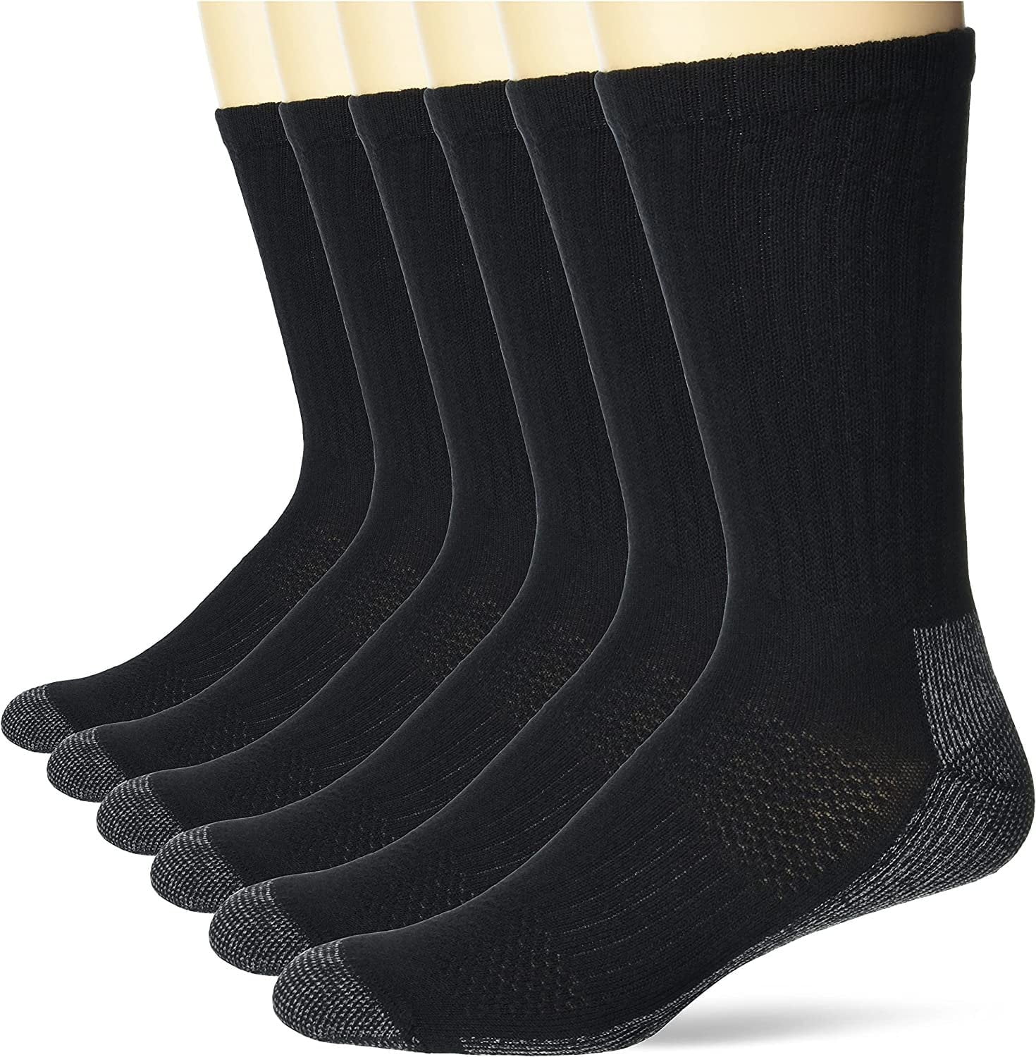 Hanes mens Crew Socks, 6pair Pack Work Sock, Black, 6 12 US