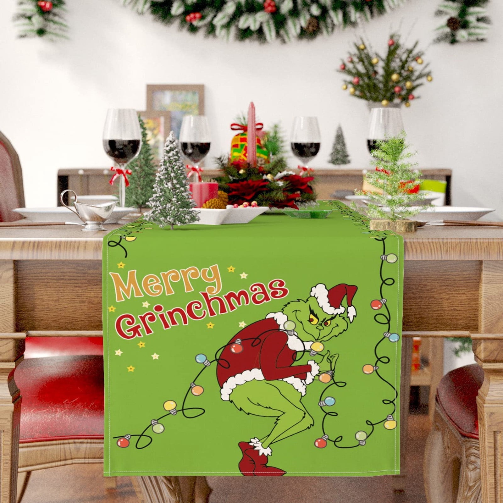 Christmas Decoration Grinch Mat, Linen Green Christmas Table