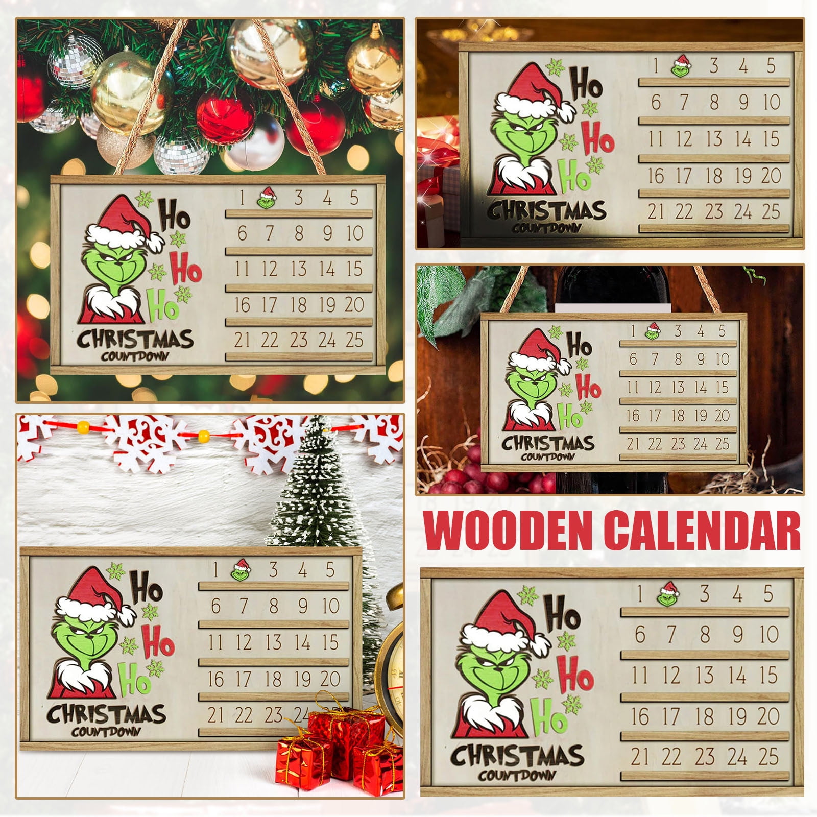 Grinch Christmas Decoration, Christmas Calendar Countdown Wooden