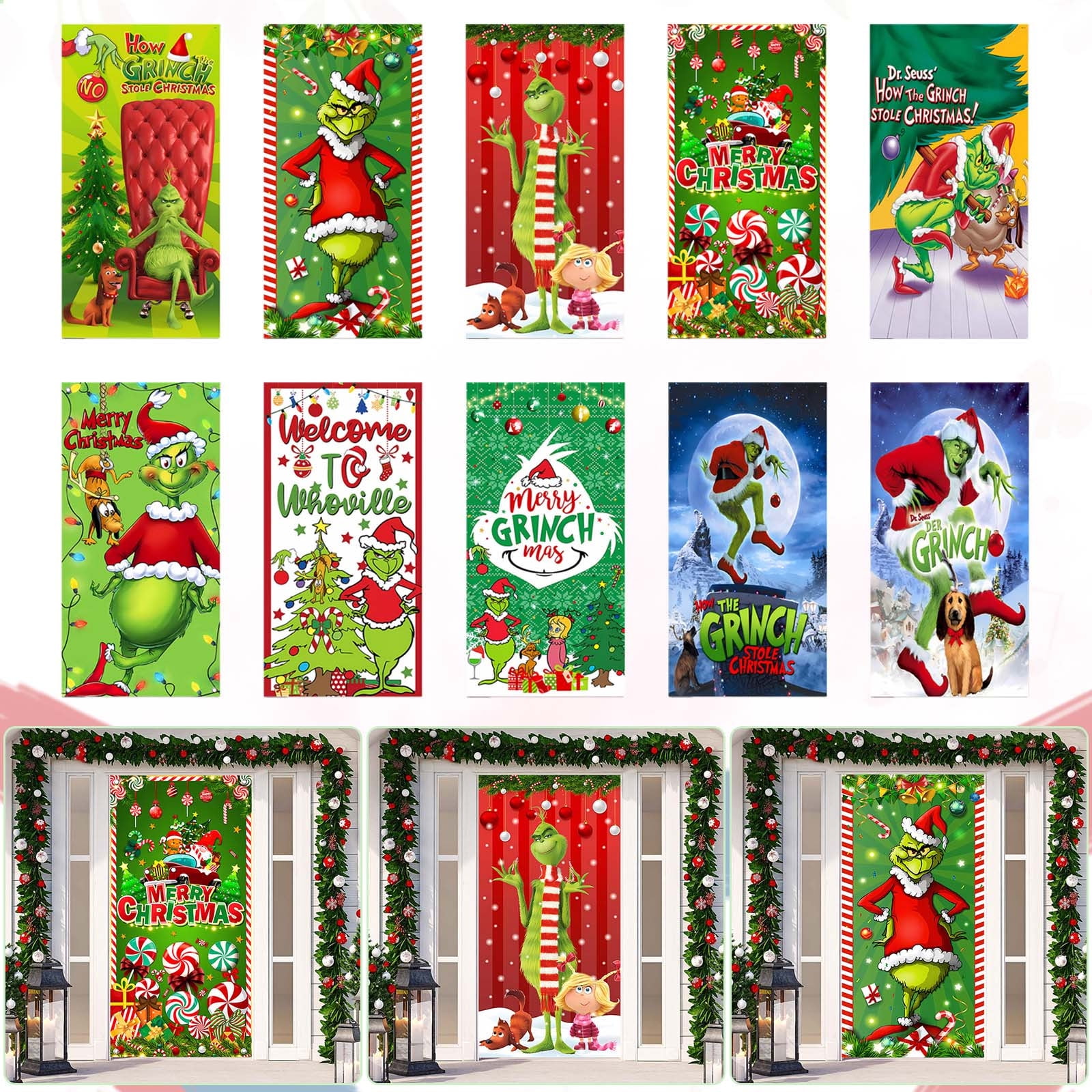 Grinch Christmas Tree Decorations, Christmas Door Cover