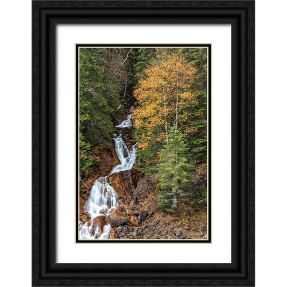 Haney, Chuck 11x14 Black Ornate Wood Framed with Double Matting Museum Art Print Titled - Fawn Creek Falls in autumn in the Flathead National Forest-Montana-USA