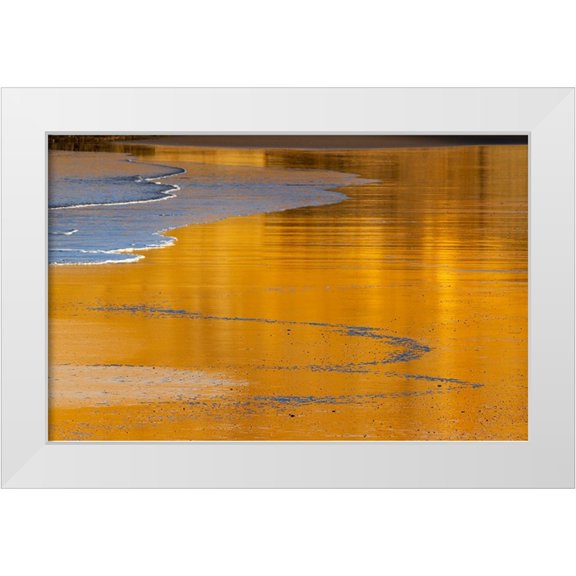 Haney, Chuck 14x10 White Modern Wood Framed Museum Art Print Titled - Reflective wet sand at sunrise-Cape Kiwanda in Pacific City-Oregon-USA