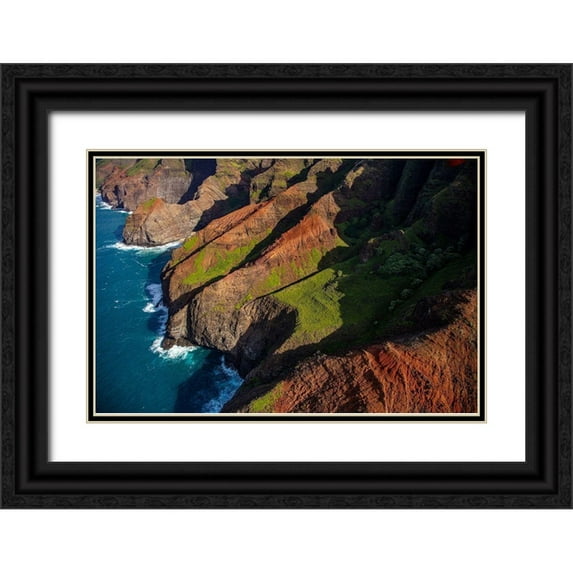 Haney, Chuck 14x11 Black Ornate Wood Framed with Double Matting Museum Art Print Titled - Aerial view of the Napali Coastline in Kauai-Hawaii-USA