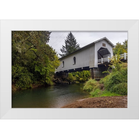 Haney, Chuck 14x11 White Modern Wood Framed Museum Art Print Titled - Hoffman Covered Bridge over Crabtree Creek in Linn County-Oregon-USA
