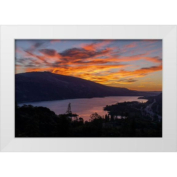 Haney, Chuck 14x11 White Modern Wood Framed Museum Art Print Titled - Vivid sunrise clouds over the Columbia River near Rowena-Oregon-USA