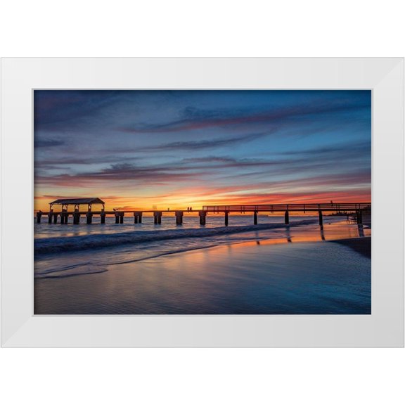 Haney, Chuck 14x11 White Modern Wood Framed Museum Art Print Titled - Vivid sunrise clouds silhouette Waimea Pier in Kauai-Hawaii-USA