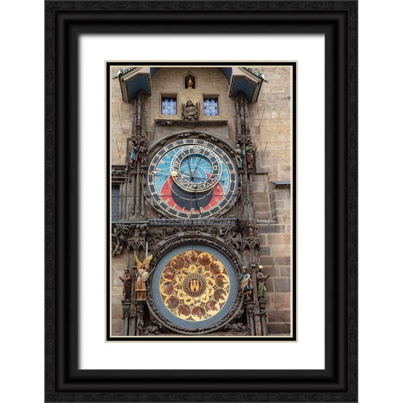 Haney, Chuck 17x24 Black Ornate Wood Framed with Double Matting Museum Art Print Titled - Astronomical Clock Tower in Prague-Czech Republic