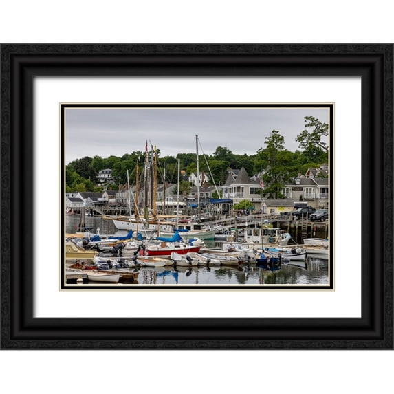 Haney, Chuck 18x13 Black Ornate Wood Framed with Double Matting Museum Art Print Titled - Boats in harbor in Camden-Maine-USA