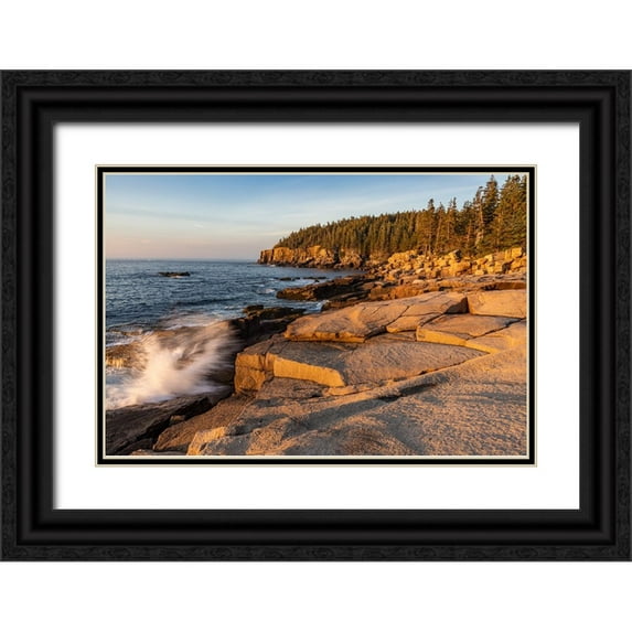 Haney, Chuck 18x13 Black Ornate Wood Framed with Double Matting Museum Art Print Titled - Otter Cliffs at sunrise in Acadia National Park-Maine-USA