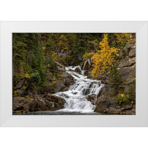 Haney, Chuck 18x13 White Modern Wood Framed Museum Art Print Titled - Gros Ventre Falls in autumn-Glacier National Park-Montana-USA