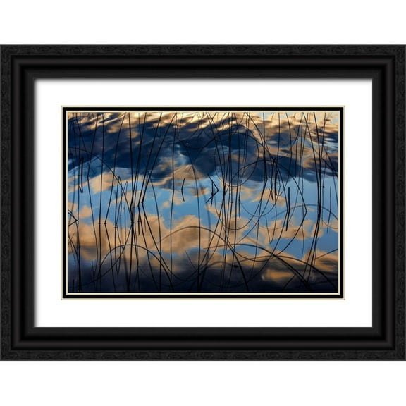 Haney, Chuck 24x17 Black Ornate Wood Framed with Double Matting Museum Art Print Titled - Autumn reflections in Spencer Lake near Whitefish-Montana-USA
