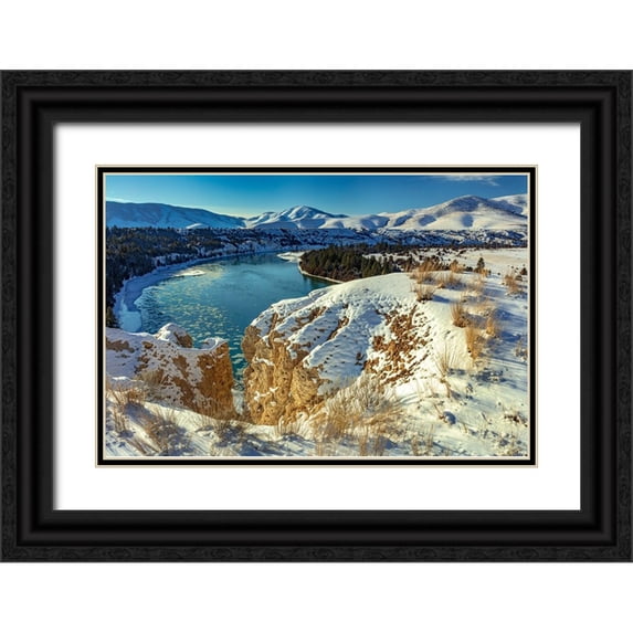 Haney, Chuck 32x23 Black Ornate Wood Framed with Double Matting Museum Art Print Titled - The Flathead River after a fresh snowfall in the Mission Valley-Montana-USA