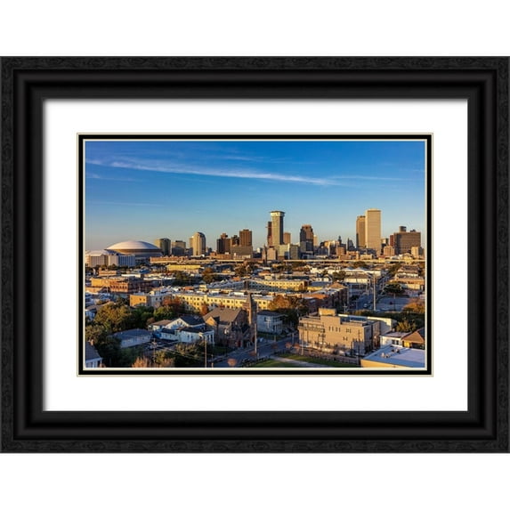 Haney, Chuck 32x23 Black Ornate Wood Framed with Double Matting Museum Art Print Titled - View of the city skyline from the rooftop bar at the Ponchartrain Hotel in New Orleans-Louisiana-USA