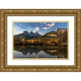 thumbnail image 1 of Haney, Chuck 32x23 Gold Ornate Wood Framed with Double Matting Museum Art Print Titled - Three Sisters reflect into pool in Canmore-Alberta-Canada, 1 of 4