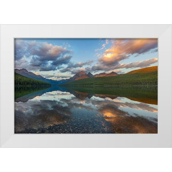 Haney, Chuck 32x23 White Modern Wood Framed Museum Art Print Titled - Late afternoon at Bowman Lake in Glacier National Park-Montana-USA