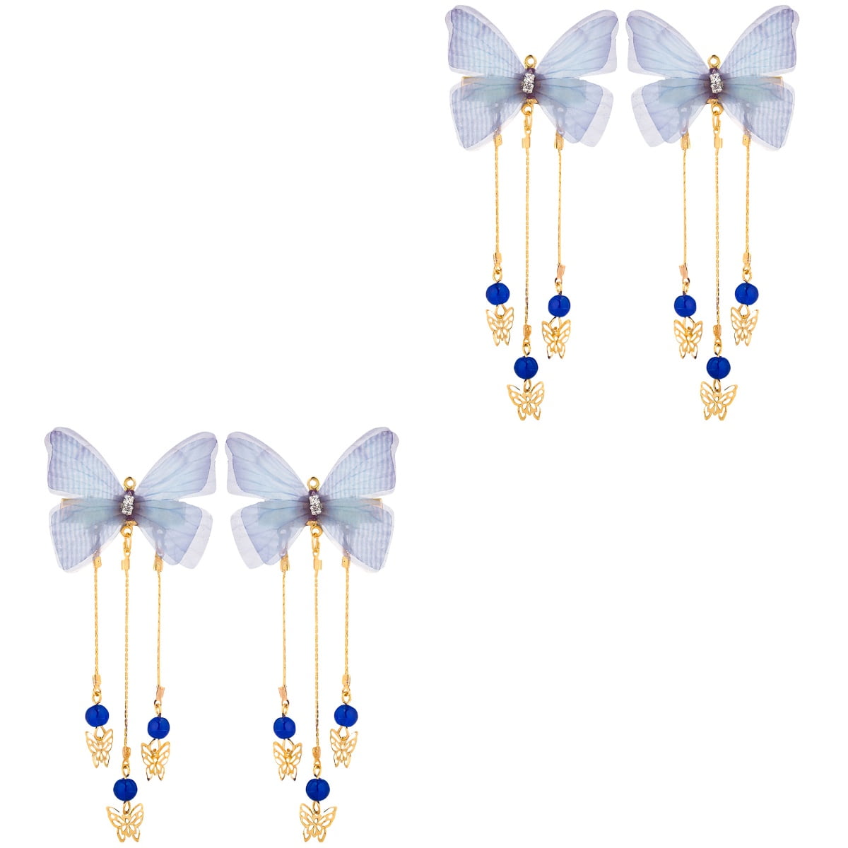 Hanfu Butterfly Headdress Butterflies Clips Metal Hair Barrettes Tassel Alloy Child 2 Pairs