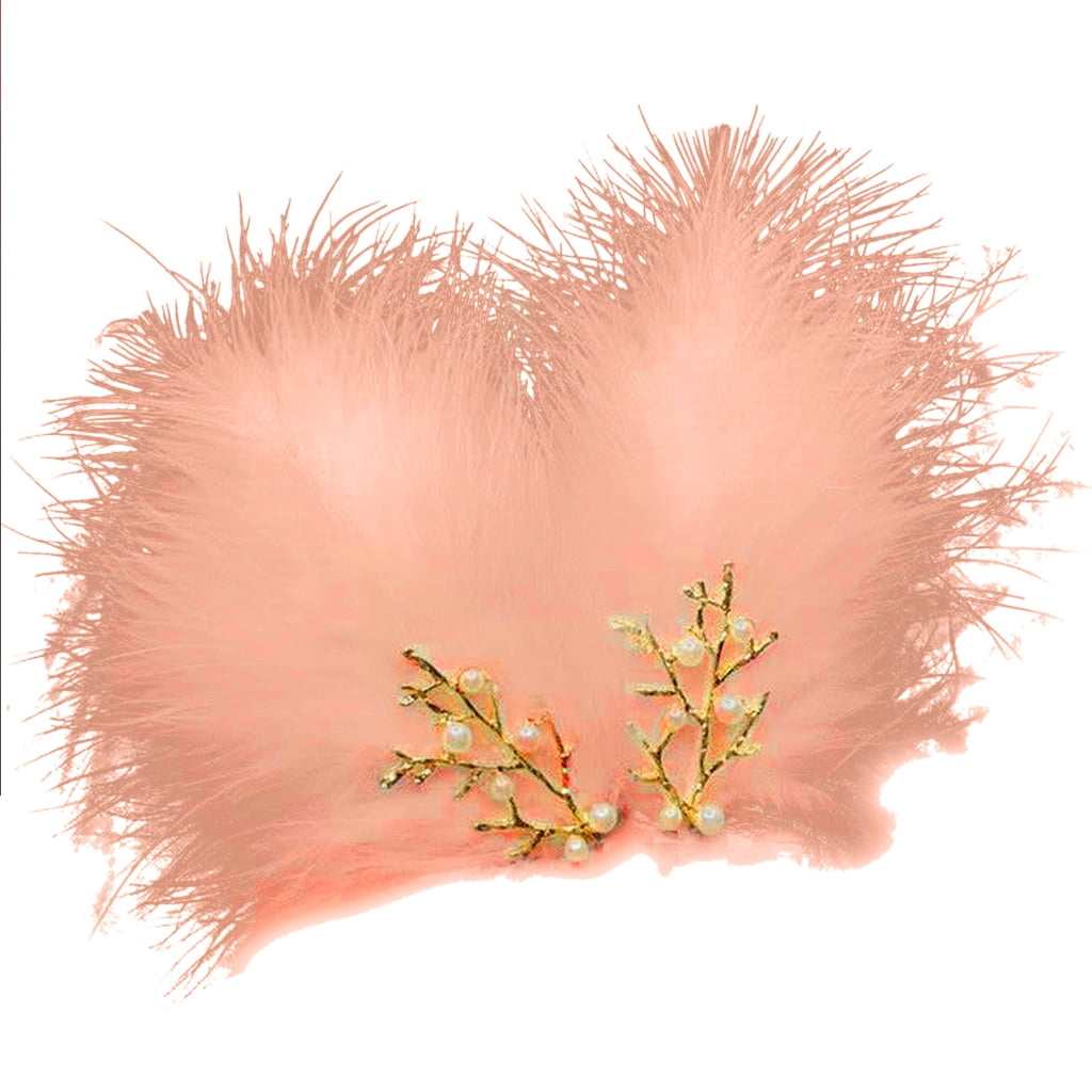 Sweet Girls Hair Clip Pearls Decors Fluffy Feather Hair Barrettes for ...