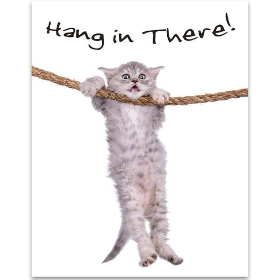 Hang in There - Adorable Cat Hanging On A Rope 11x14 Unframed Print, Motivational Quote Encouragement Poster, Inspirational Animal Print for Home or Office Decor, Cute Gift Idea for Cat Lovers