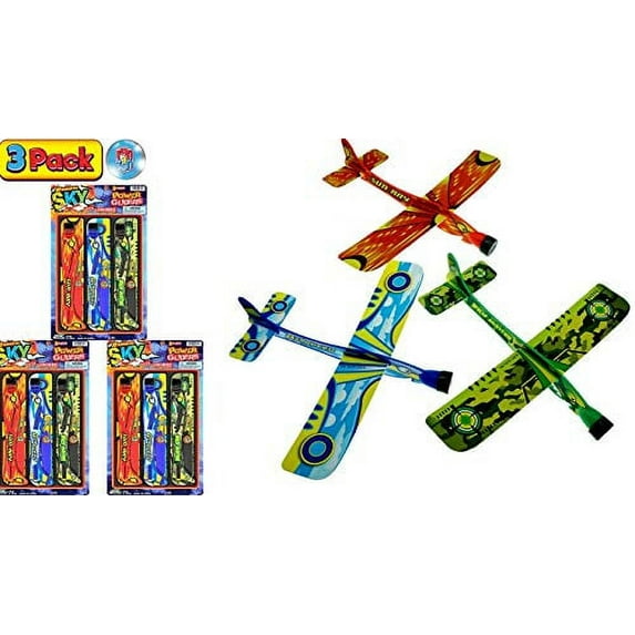 Hang Glider Flying Slingshot 3 Units Bundle Delta Plane Toy 9" Inch (3 Packs) Party Favors Supplies Outdoor Toy Game Play Foam Airplanes Prize Gifts Toys for Kids and Adults Flying Plane Game 2341-3p