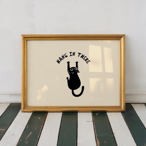 Hang In There Cat Poster Motivational Office Wall Art Black Cat Business Decor Unframed Paper Print