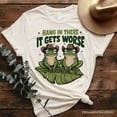 thumbnail image 1 of Hang In There It Gets Worse T-Shirt, White and Natural Funny Frog Tee with Dark Millennial Humor, 1 of 8