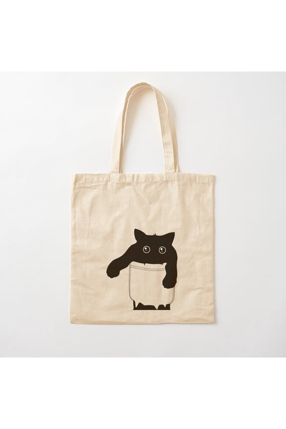Hang Loose Black Cat Pocket Art Classic Canvas Canvas Tote Bags, Reusable Shopping Bag