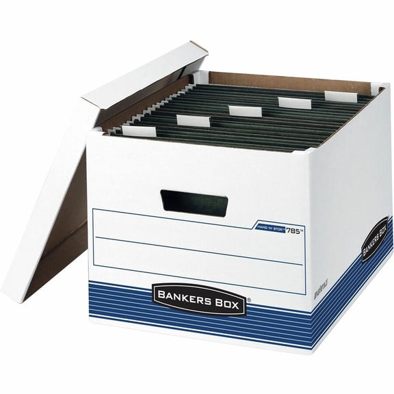 Bankers Box HANG'N'STOR Storage Box Legal/Letter Lift-off Lid White/Blue 4/Carton 00785