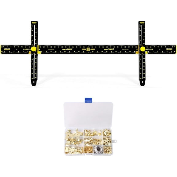 Hang It Perfect Picture Hanging Tool with Level, Picture Hanger Tool and Wall Hangers for Pictures, Frame Hanging Kit with 220-Piece Picture Hanging Kits, 36 inch- Black