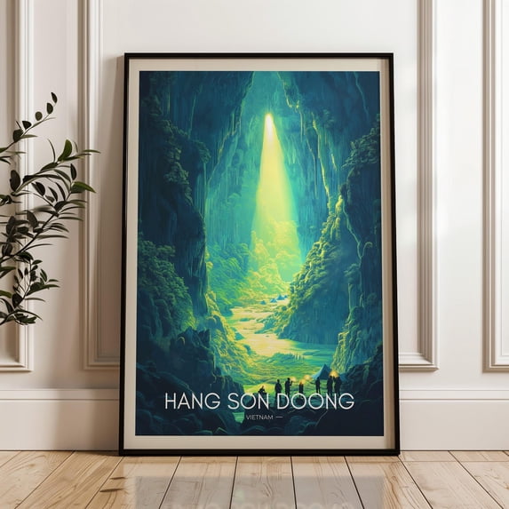 Hang Son Doong Cave Print, Vietnam Travel Illustration Art, Stretched Canvas 16x20in